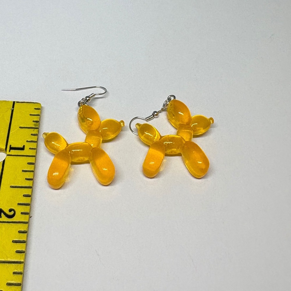 Orange Balloon Dog Drop Earrings Whimsical Translucent Animal
